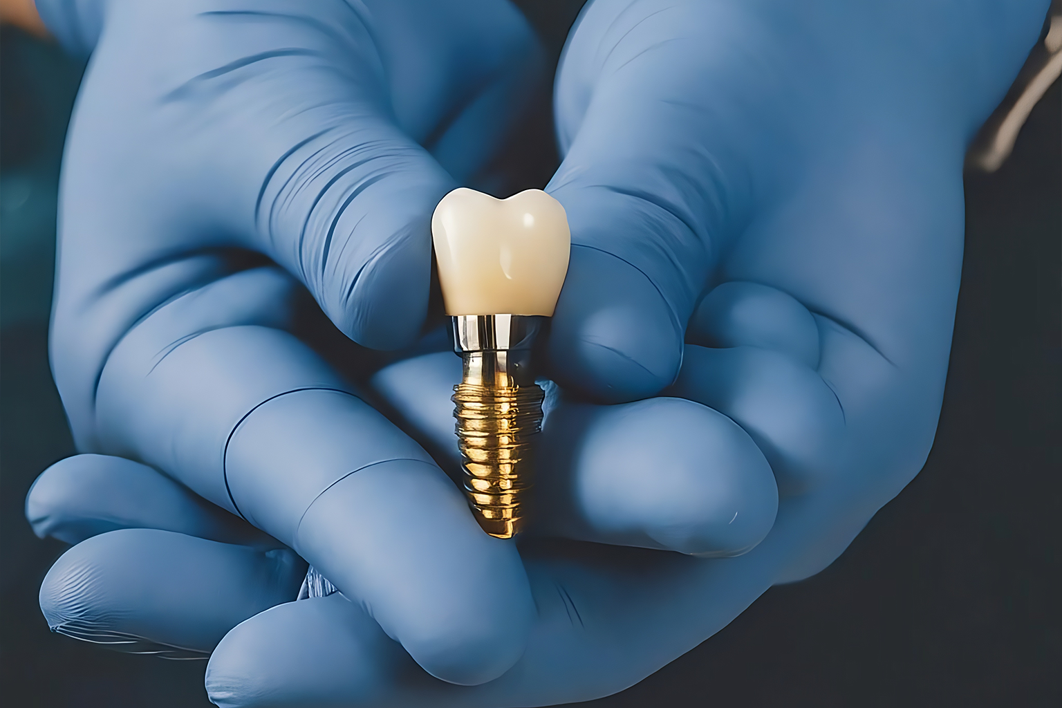 gloved hands holding implant